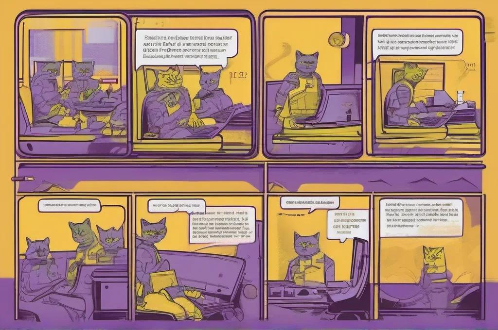 Recurring editorial scenes feature cats with clearly visible mechanical or cybernetic parts investigating AI-agent audit setups: tracing an agent's actions, examining evaluation results, or inspecting safety controls. Use crisp, atmospheric digital illustration with lime highlights and restrained purple haze against dark settings; keep subjects and props legible, and do not depict fake software screenshots, brand lettering, or logos.: How to Evaluate Prompt Injection Defenses in Agent Safety Tools